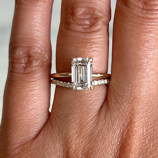 5Ct Emerald Cut Diamond Solitaire Ring in Platinum Plated 925 Silver