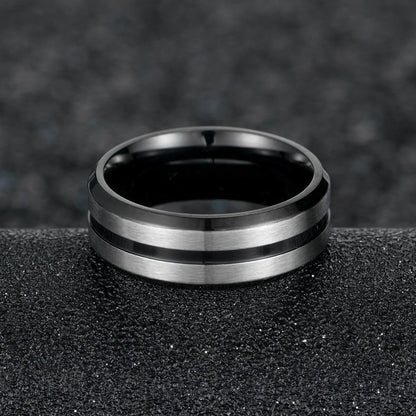 Stainless Steel Black/Blue Two-Tone Men's Wedding Band