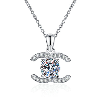 Classic Chanel-Style 1ct D Color Moissanite Sterling Silver Necklace Timeless Elegance