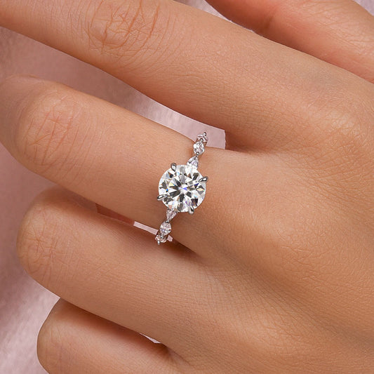 2 Carat Round Moissanite Engagement Ring White Gold