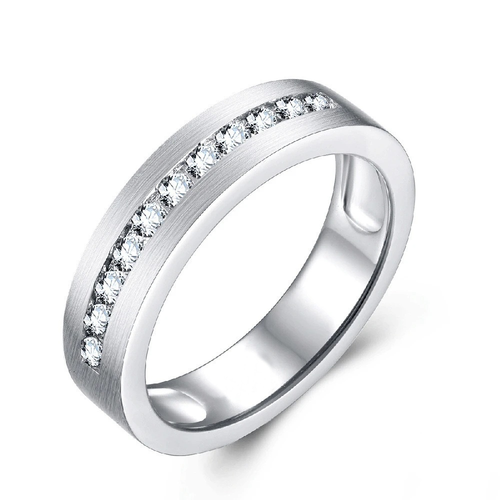 925 Silver White Gold Plated 1ct Full Eternity Men's Wedding Band