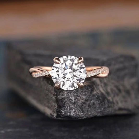 2.0ct Twisted Round Cut Ring - Tri-Gold Options
