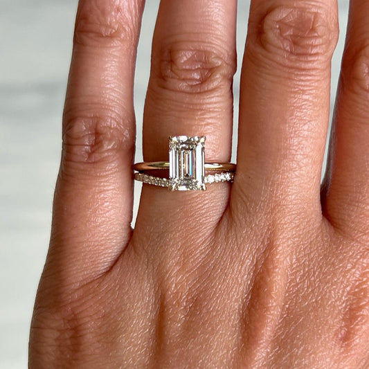 5Ct Emerald Cut Diamond Solitaire Ring in Platinum Plated 925 Silver