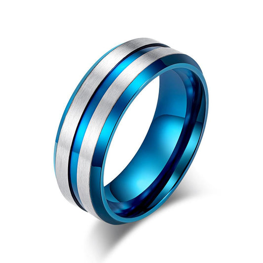 Stainless Steel Black/Blue Two-Tone Men's Wedding Band