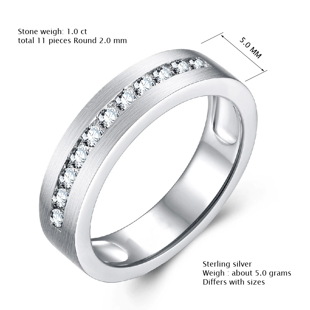 925 Silver White Gold Plated 1ct Full Eternity Men's Wedding Band