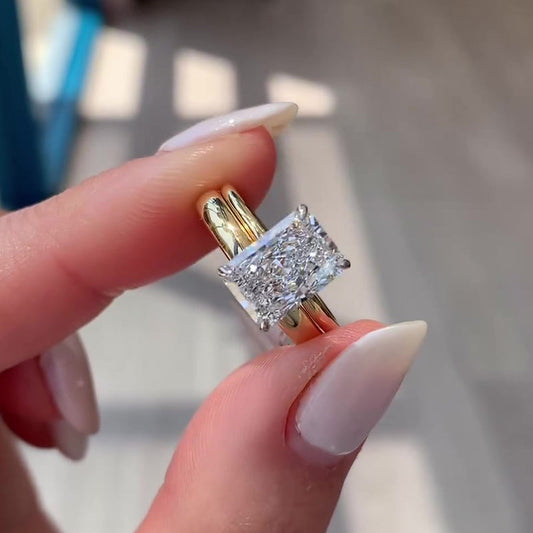 45 Carat Radiant Cut Simulated Diamond Ring 18K Gold Plated