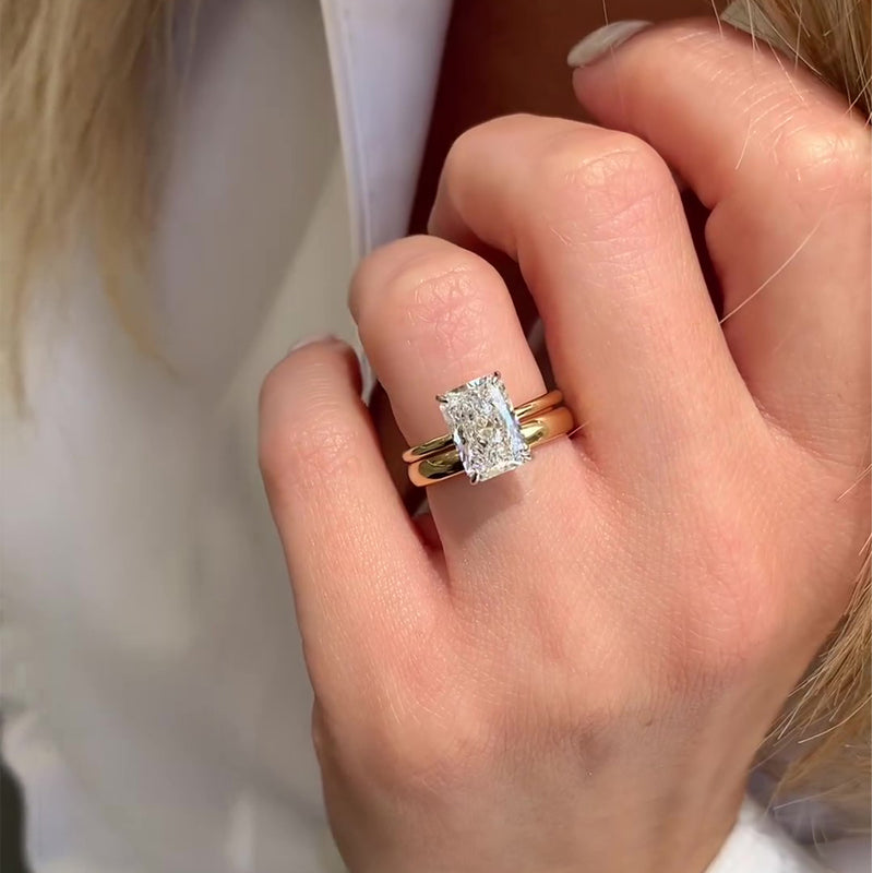45 Carat Radiant Cut Simulated Diamond Ring 18K Gold Plated