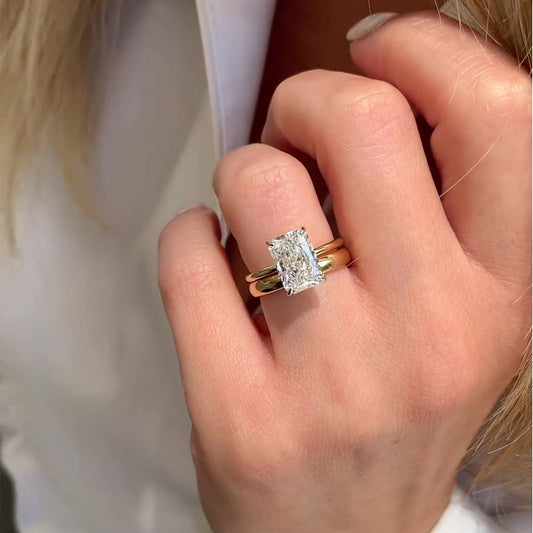 45 Carat Radiant Cut Simulated Diamond Ring 18K Gold Plated