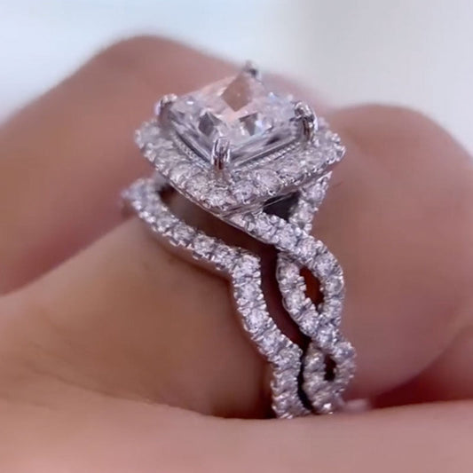 Princess Cut Simulated Diamond Ring 2 Carat 925 Silver 18K Gold