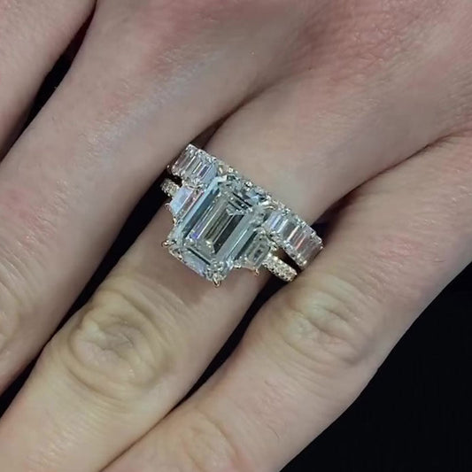 925 Sterling Silver 18K White Gold Plated 4.5 Carat Emerald Cut White Sapphire Ring