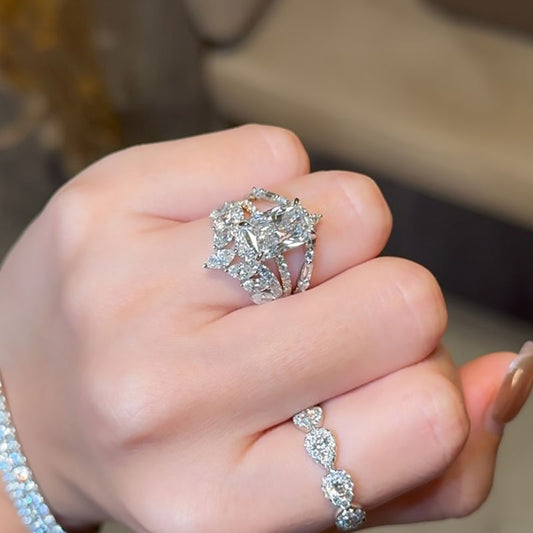 3.5Ct Radiant Cut Diamond Ring Set with Dual Bands