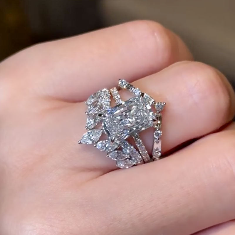 3.5Ct Radiant Cut Diamond Ring Set with Dual Bands