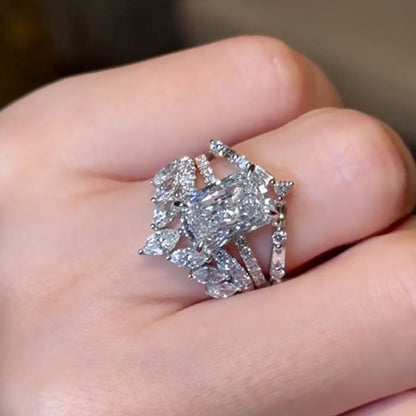 3.5Ct Radiant Cut Diamond Ring Set with Dual Bands