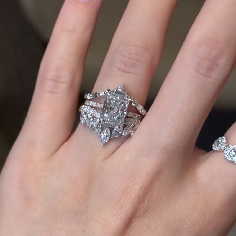3.5Ct Radiant Cut Diamond Ring Set with Dual Bands