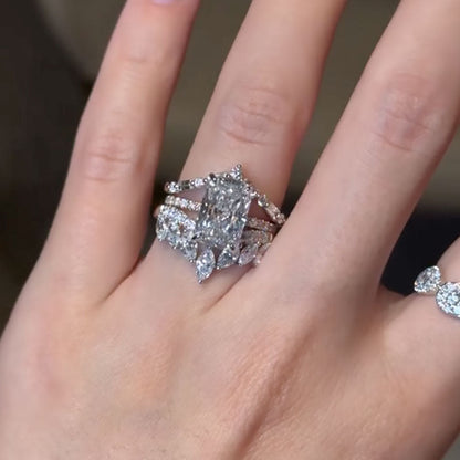 3.5Ct Radiant Cut Diamond Ring Set with Dual Bands