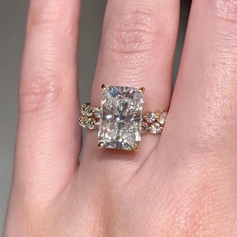 5Ct Radiant Cut Simulated Diamond Ring 18K Yellow Gold