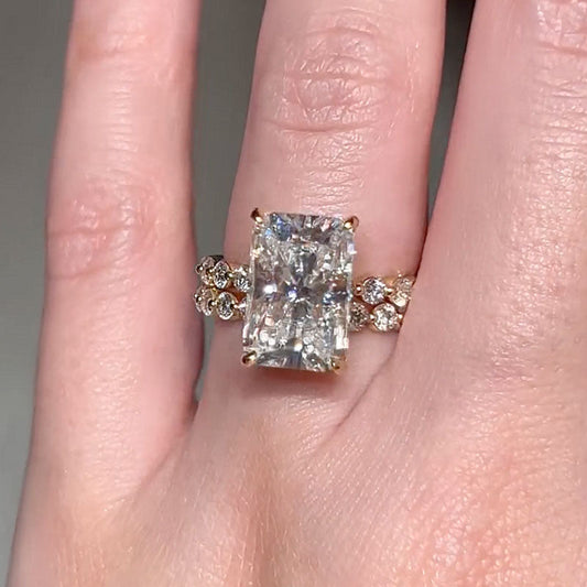 5Ct Radiant Cut Simulated Diamond Ring 18K Yellow Gold