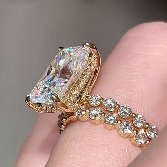 5Ct Radiant Cut Simulated Diamond Ring 18K Yellow Gold