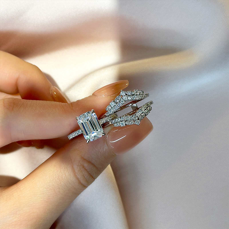 3.5Ct Emerald Cut Diamond Ring in 18K White Gold Plated Silver
