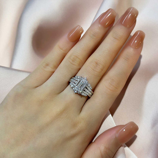 3.5Ct Emerald Cut Diamond Ring in 18K White Gold Plated Silver