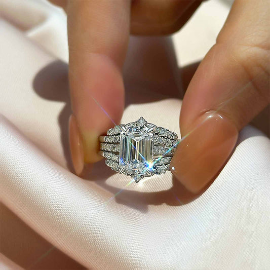 3.5Ct Emerald Cut Diamond Ring in 18K White Gold Plated Silver
