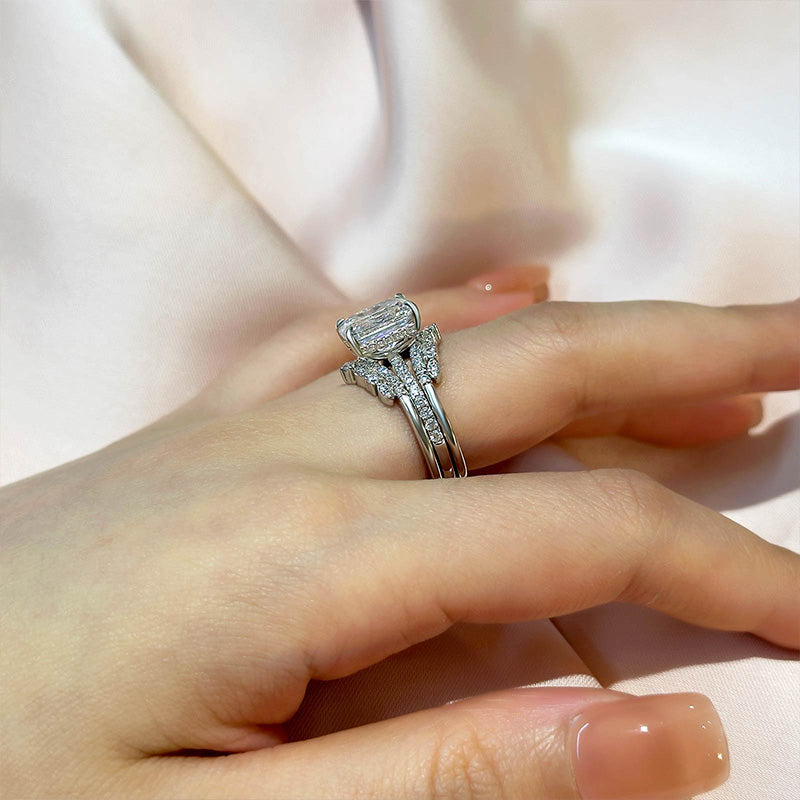 3.5Ct Emerald Cut Diamond Ring in 18K White Gold Plated Silver