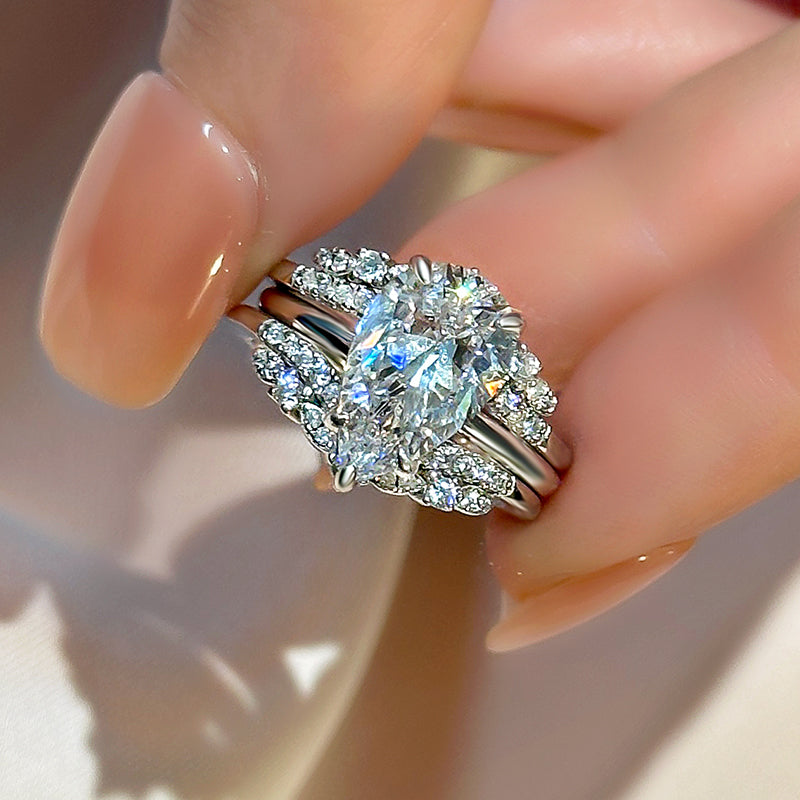 Vintage Pear Cut Wedding Ring Set for Women in Sterling