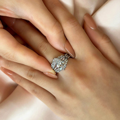 Vintage Pear Cut Wedding Ring Set for Women in Sterling