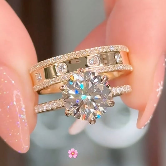 3.0Ct Round Cut Diamond Ring in 18K Yellow Gold Plated Silver
