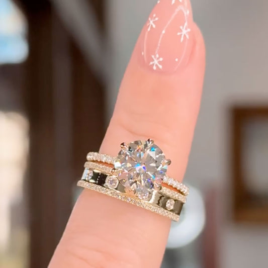 3.0Ct Round Cut Diamond Ring in 18K Yellow Gold Plated Silver