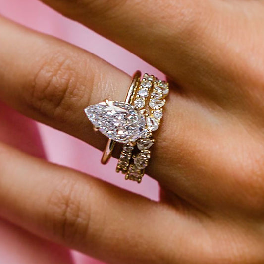 4 Carat Pear Cut Simulated Diamond Ring 18K Gold Plated