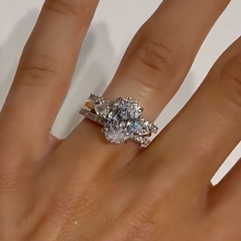 40CT Oval Cut Diamond Ring Platinum Plated 925 Silver 18K White Gold