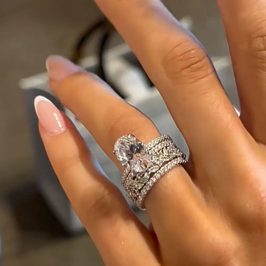 4Ct Oval Simulated Diamond Three-Way Bridal Ring Set 18K White Gold