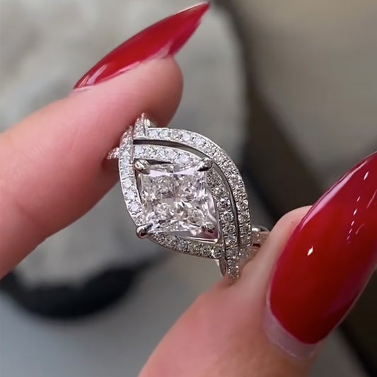 2.0Ct Princess Cut Diamond Ring Set - 18K White Gold Plated