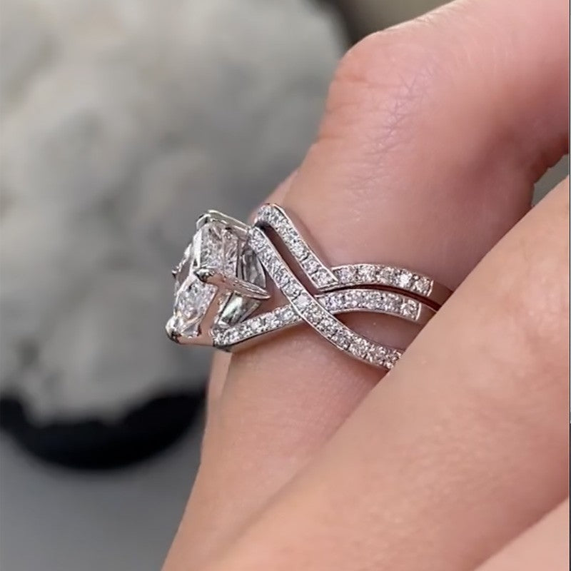 2.0Ct Princess Cut Diamond Ring Set - 18K White Gold Plated