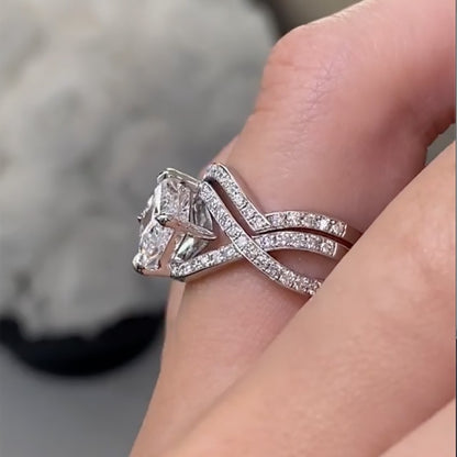 2.0Ct Princess Cut Diamond Ring Set - 18K White Gold Plated