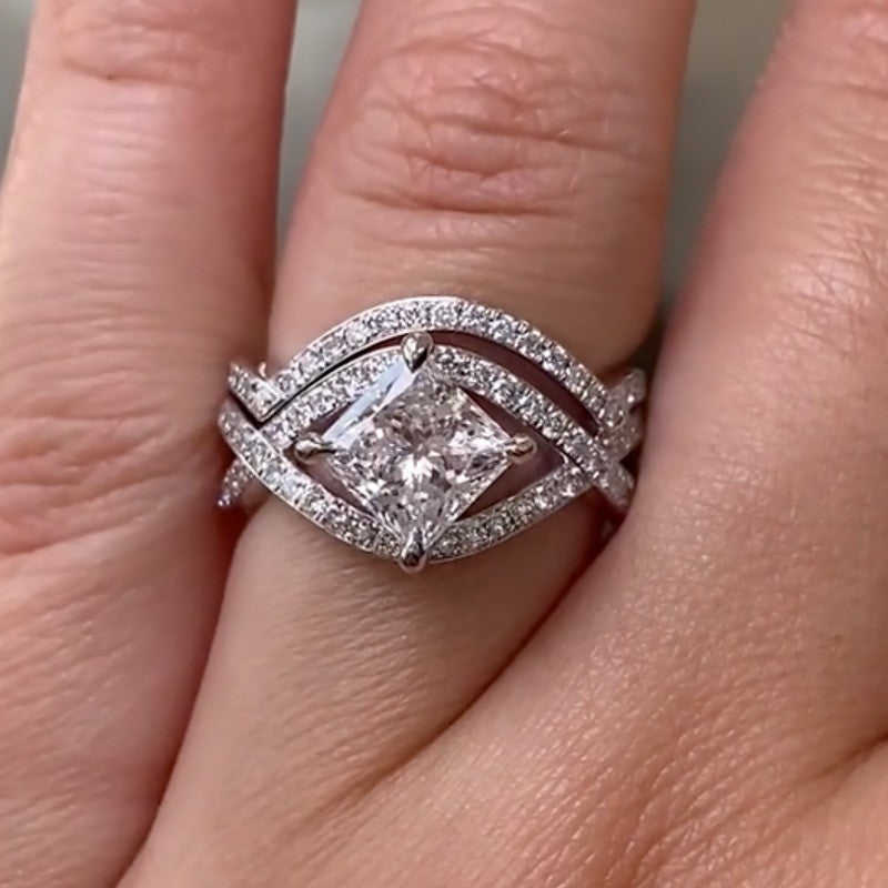 2.0Ct Princess Cut Diamond Ring Set - 18K White Gold Plated