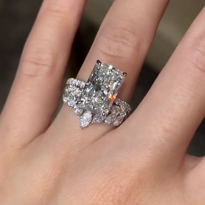 6.5Ct Radiant Cut Simulated Diamond Ring with Accents 18K White Gold