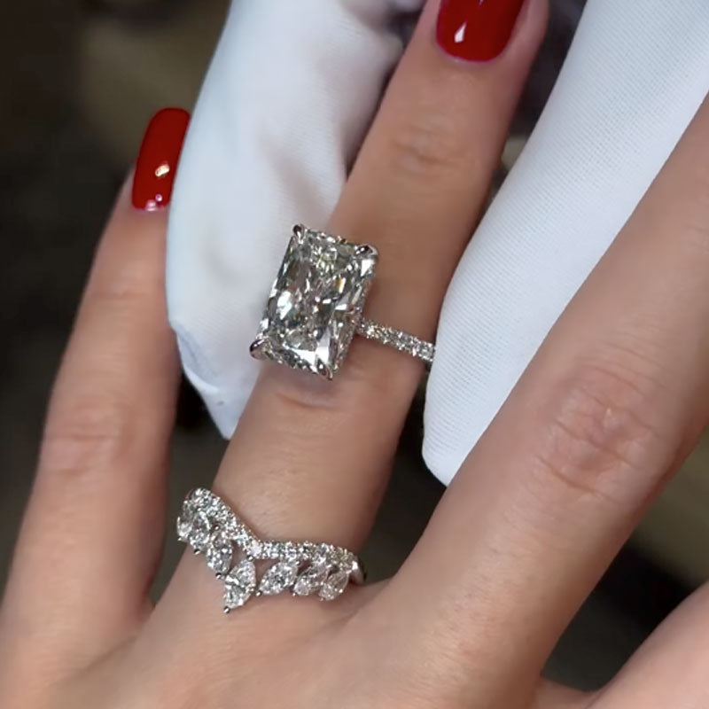 6.5Ct Radiant Cut Simulated Diamond Ring with Accents 18K White Gold