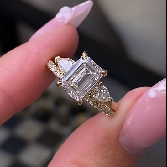3.5 Carat Emerald Cut Simulated Diamond Ring Platinum Plated
