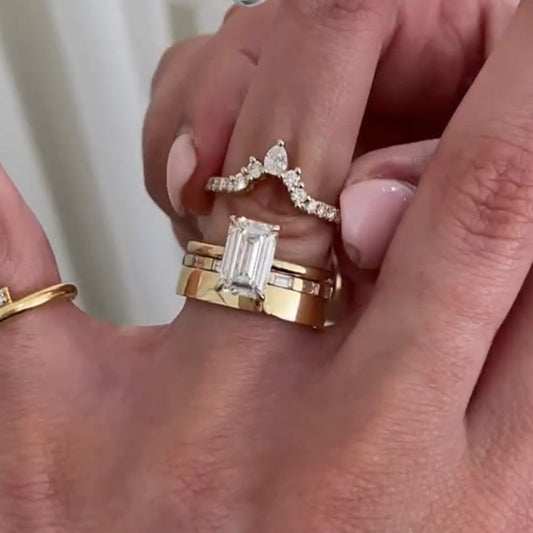 3.5Ct Emerald Cut 4-Piece Luxury Ring Set
