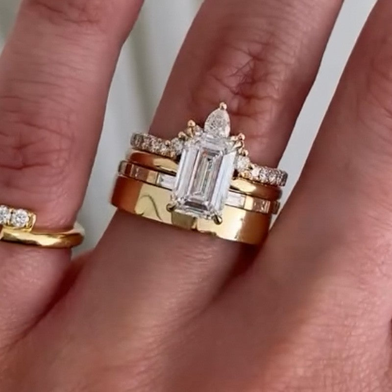 3.5Ct Emerald Cut 4-Piece Luxury Ring Set