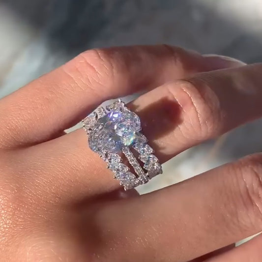 4Ct Oval Simulated Diamond Trio Set with Marquise Bands