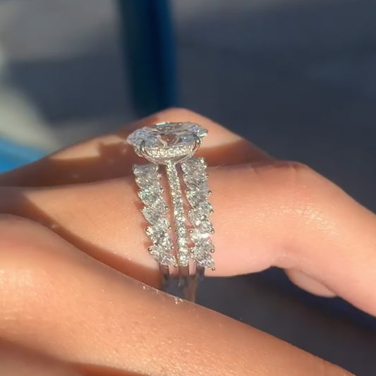 4Ct Oval Simulated Diamond Trio Set with Marquise Bands