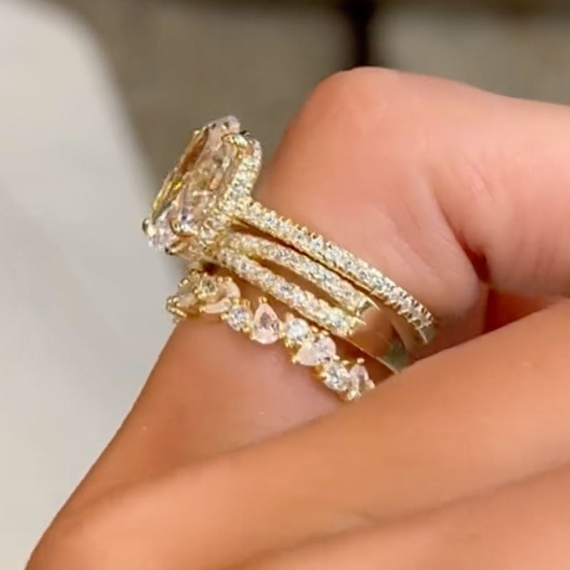 925 Sterling Silver 18K Yellow Gold Plated 4 Carat Oval Cut Diamond Ring