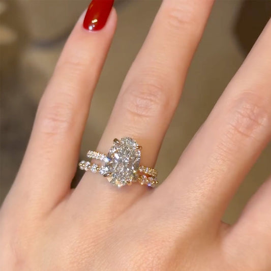 4Ct Oval Cut Diamond Ring in 18K Gold Plated Sterling Silver