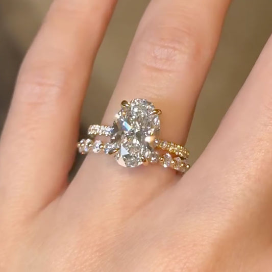 4Ct Oval Cut Diamond Ring in 18K Gold Plated Sterling Silver