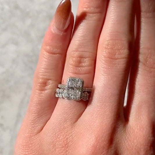 2Ct Radiant Cut Halo Ring with Oval Band 18K White Gold