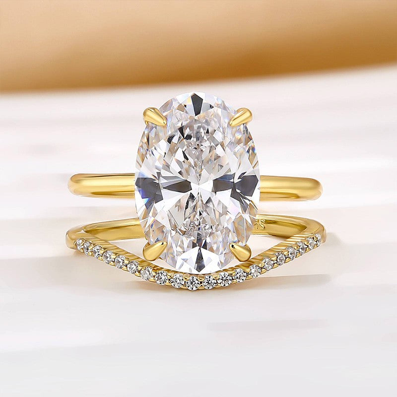 4.5CT Oval Cut Gold Wedding Set with Curved Band