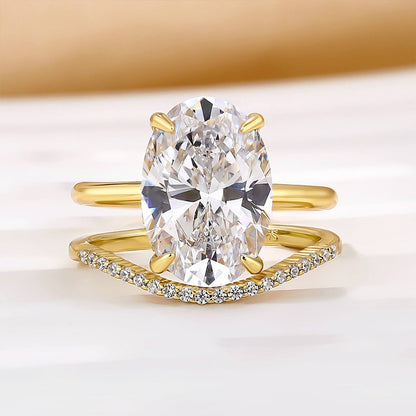 4.5CT Oval Cut Gold Wedding Set with Curved Band